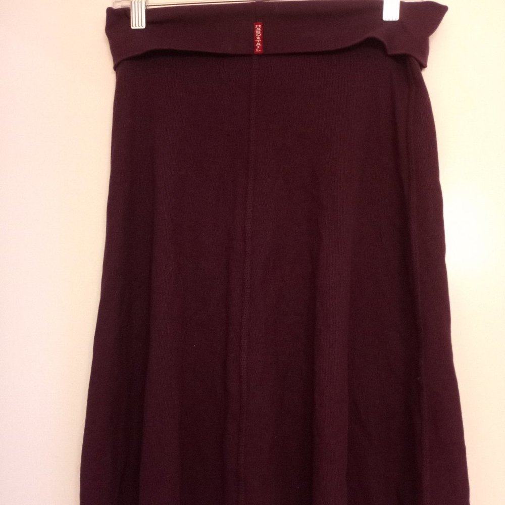 Hard tail forever knee length ribbed skirt with rolldown waistband